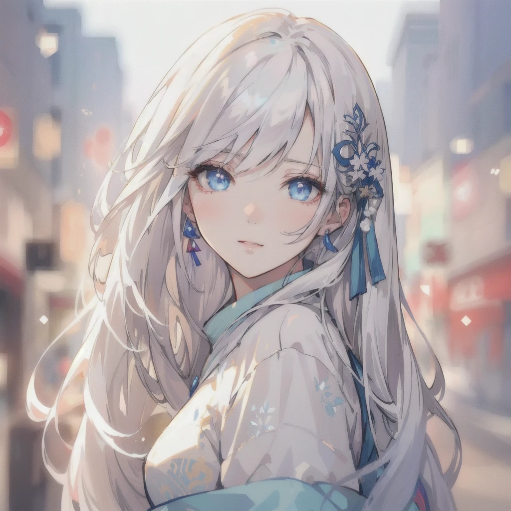 Anime girl with long white hair and blue eyes in the city, White-haired God, Beautiful anime portraits, Detailed portrait of an anime girl, Perfect white hair girl, Beautiful Anime Girls, Beautiful Anime Women, White Hair Girl, Cute Anime Girl Portrait, palace , Girl in Hanfu, From Girls Frontline, guweiz on pixiv artstation, ”Beautiful Anime Women