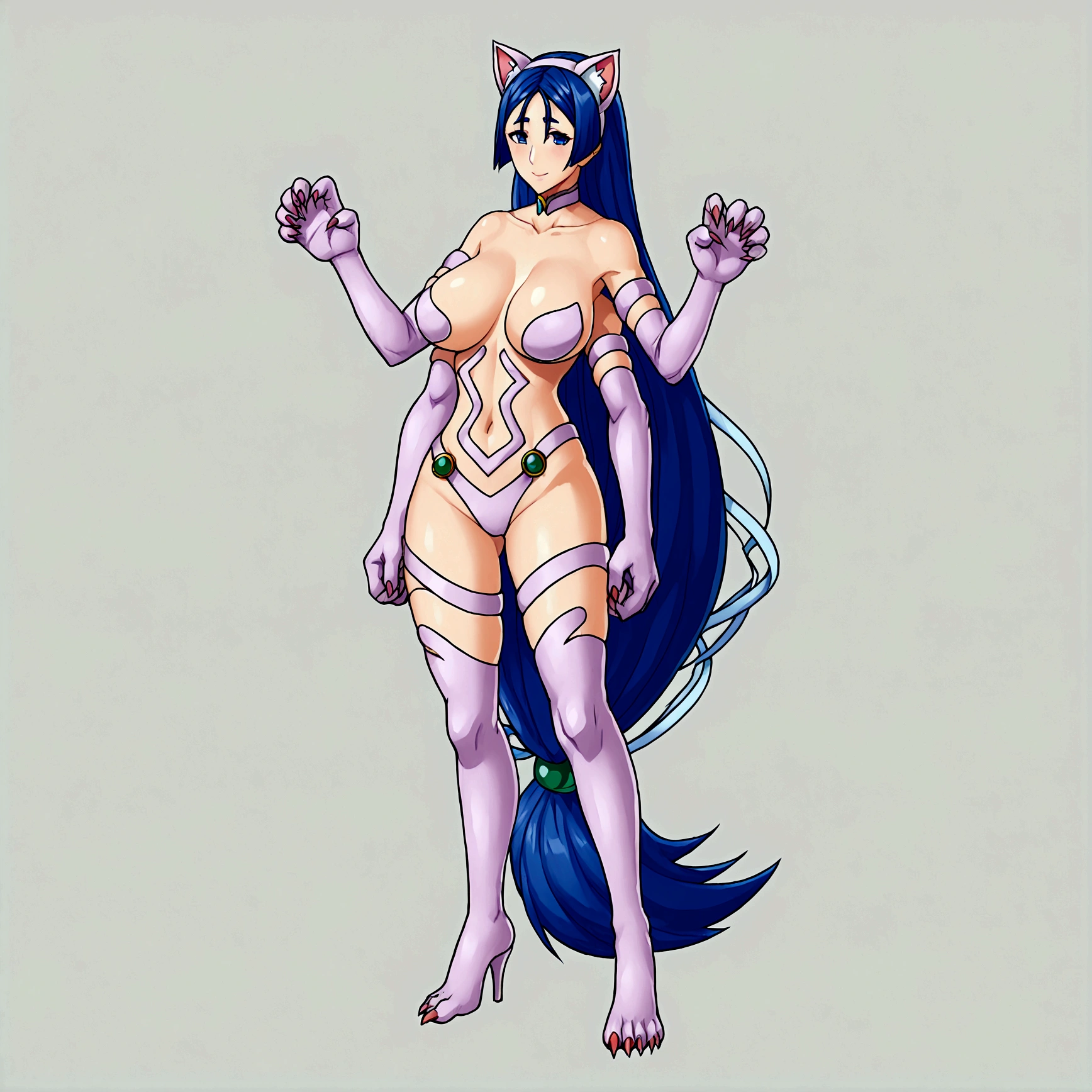 Felicia, Raikou outfit with pink catsuit, 4 arms, full body.