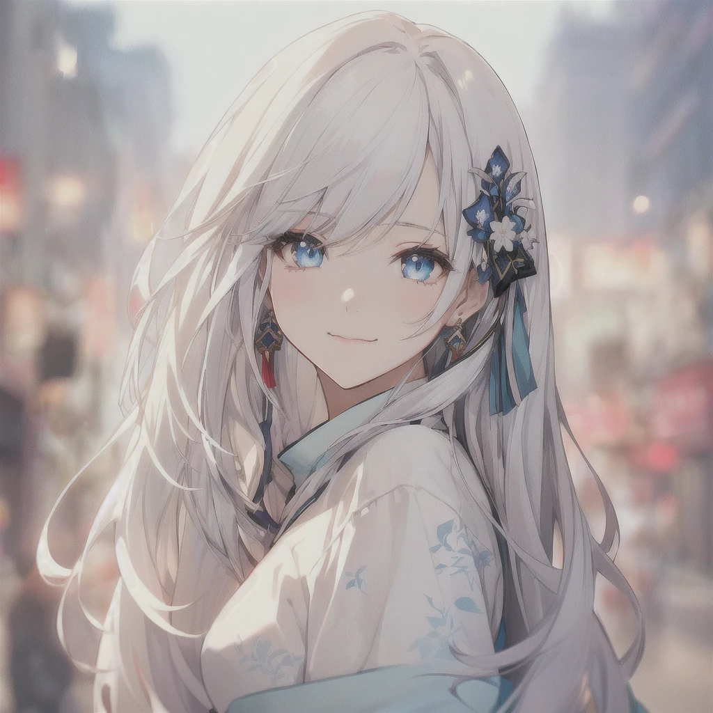 Anime girl with long white hair and blue eyes in the city, White-haired God, Beautiful anime portraits, Detailed portrait of an anime girl, Perfect white hair girl, Beautiful Anime Girls, Beautiful Anime Women, White Hair Girl, Cute Anime Girl Portrait, palace , Girl in Hanfu, From Girls Frontline, guweiz on pixiv artstation, ”Beautiful Anime Women