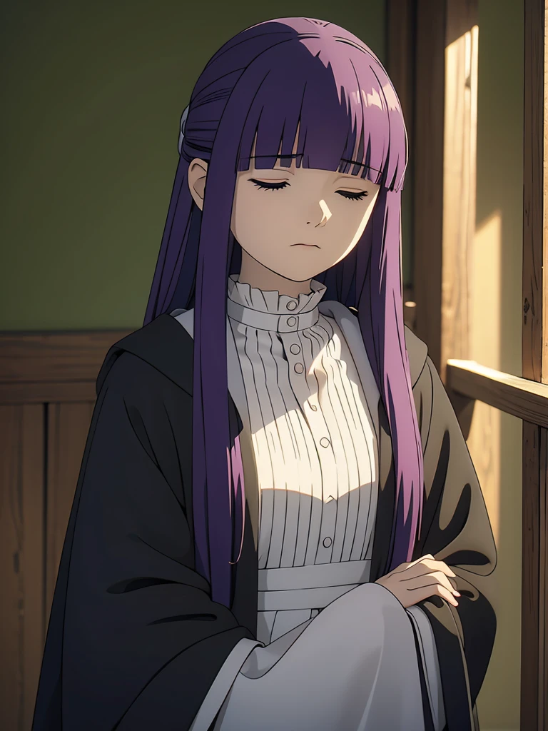 1girl,fern,fern_clothes,upper_body,looking at viewer,(half-closed eyes:1.1),shaded face,angry,closed_mouth