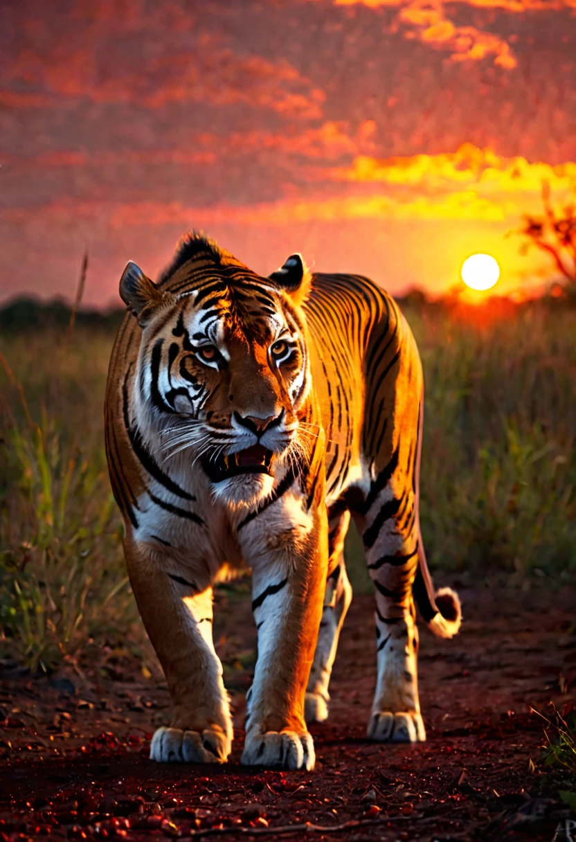 Beasts of the light, Liandra, Bloody Neat, southern pride, photorealistic, atmospheric, cinematic lighting, sunset, cgi, cinematic, 4k, --ar 16:9