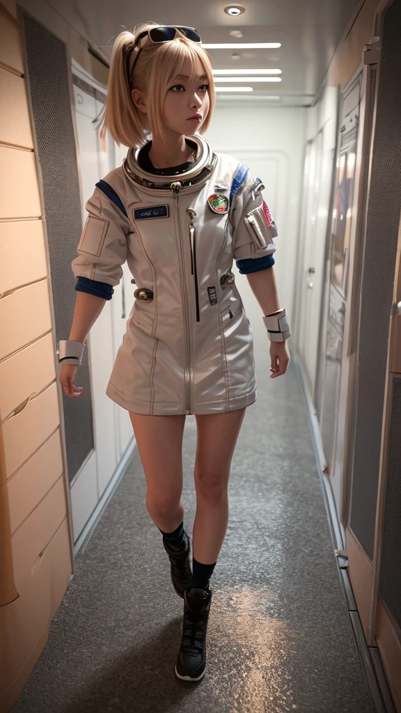 Anime girl in a short dress walking down a hallway, Portrait Anime Astronaut Girl, Dressed in an astronaut costume, On the space station, On the space station, On the space station, Dreamy Cyberpunk Girl, Anime-style 3D, Trending on cgstation, Perfect android girl, 3d rendering character art 8k, Trending on cgstation, sakimichan hdri