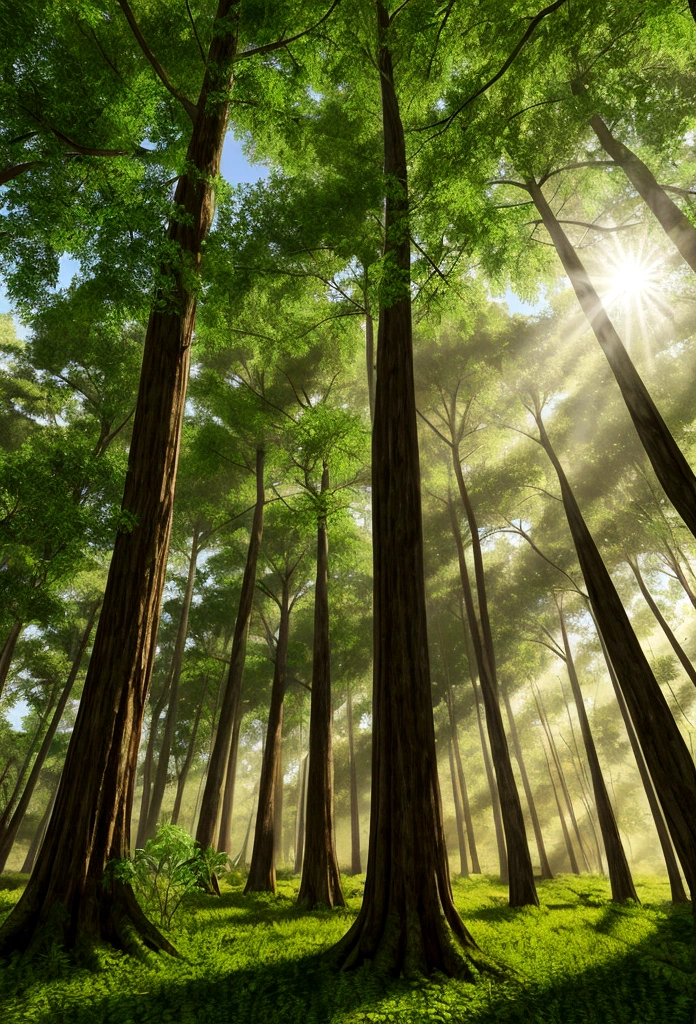 Tall trees and lush green leaves realistic photo-realistic images