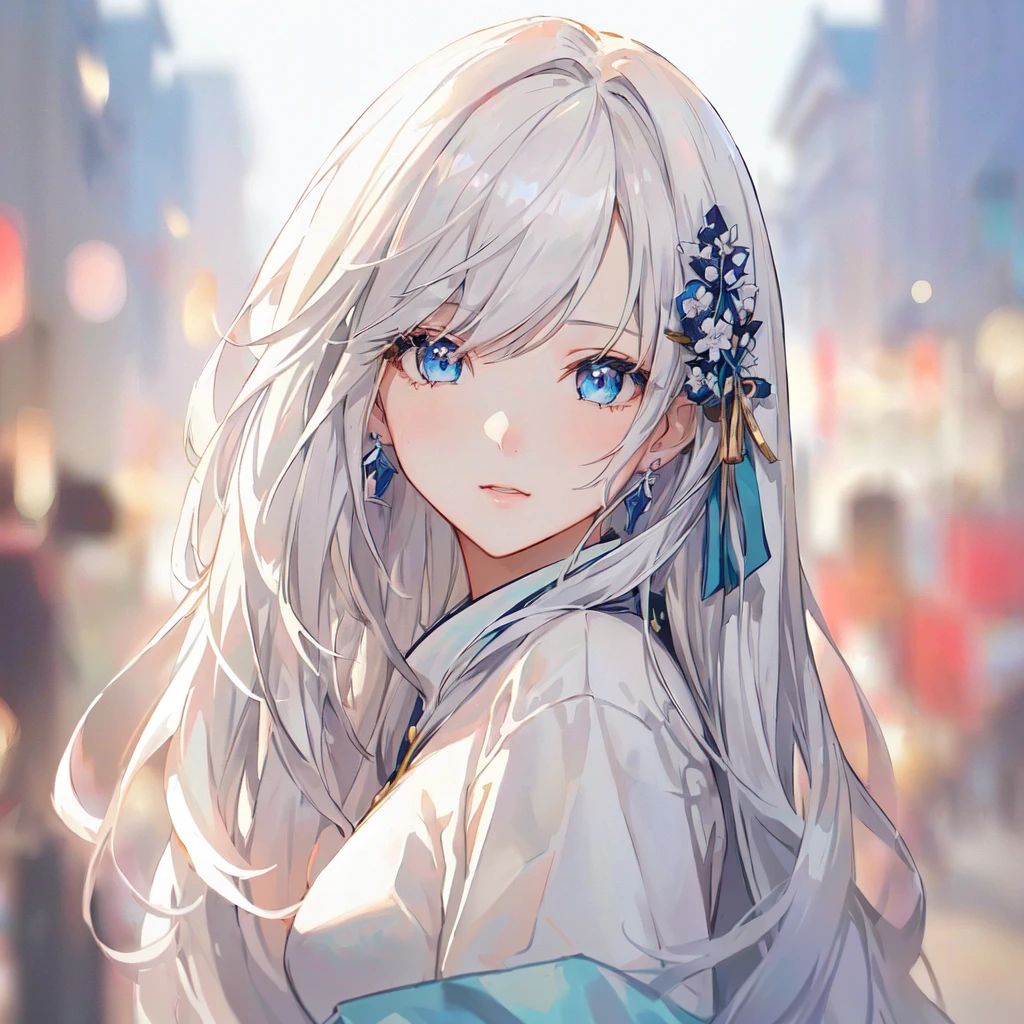 Anime girl with long white hair and blue eyes in the city, White-haired God, Beautiful anime portraits, Detailed portrait of an anime girl, Perfect white hair girl, Beautiful Anime Girls, Beautiful Anime Women, White Hair Girl, Cute Anime Girl Portrait, palace , Girl in Hanfu, From Girls Frontline, guweiz on pixiv artstation, ”Beautiful Anime Women