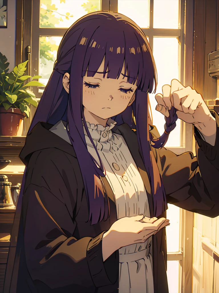1girl,fern,fern_clothes,upper_body,looking at viewer,(half-closed eyes:1.1),shaded face,angry,closed_mouth