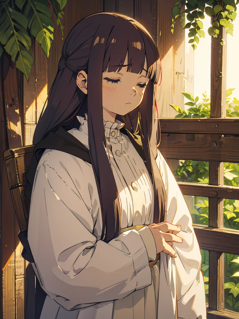 1girl,fern,fern_clothes,upper_body,looking at viewer,(half-closed eyes:1.1),shaded face,angry,closed_mouth