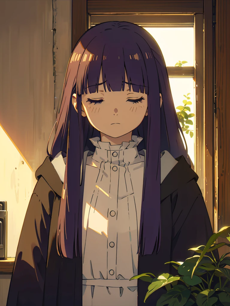 1girl,fern,fern_clothes,upper_body,looking at viewer,(half-closed eyes:1.1),shaded face,angry,closed_mouth