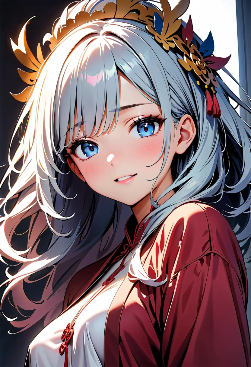 (high quality, 8K, 4K, High Contrast, masterpiece:1.2, 最high quality, Best aesthetics), ((1 female)), Chinese traditional clothing, Beautiful and detailed eyes and face, Elaborately crafted hair ornaments, Real Skin Glow, pretty girl, shy, close, Upper Body, Clean background, Great work, A fantastical landscape set in China.Backlight,Stylish hairstyle,Glamorous Body,Nipple erection,