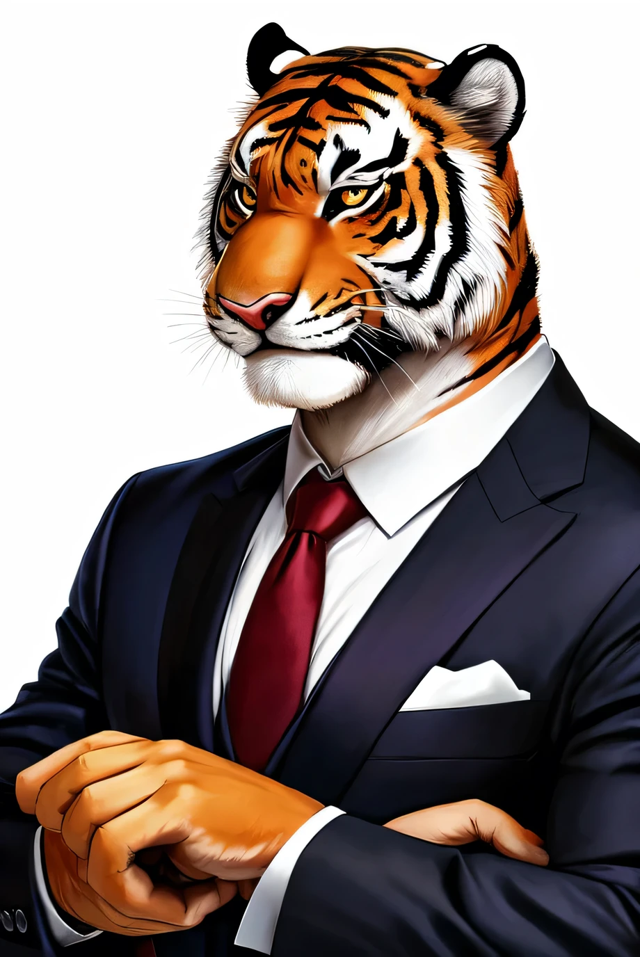 Tiger in suit with white background 