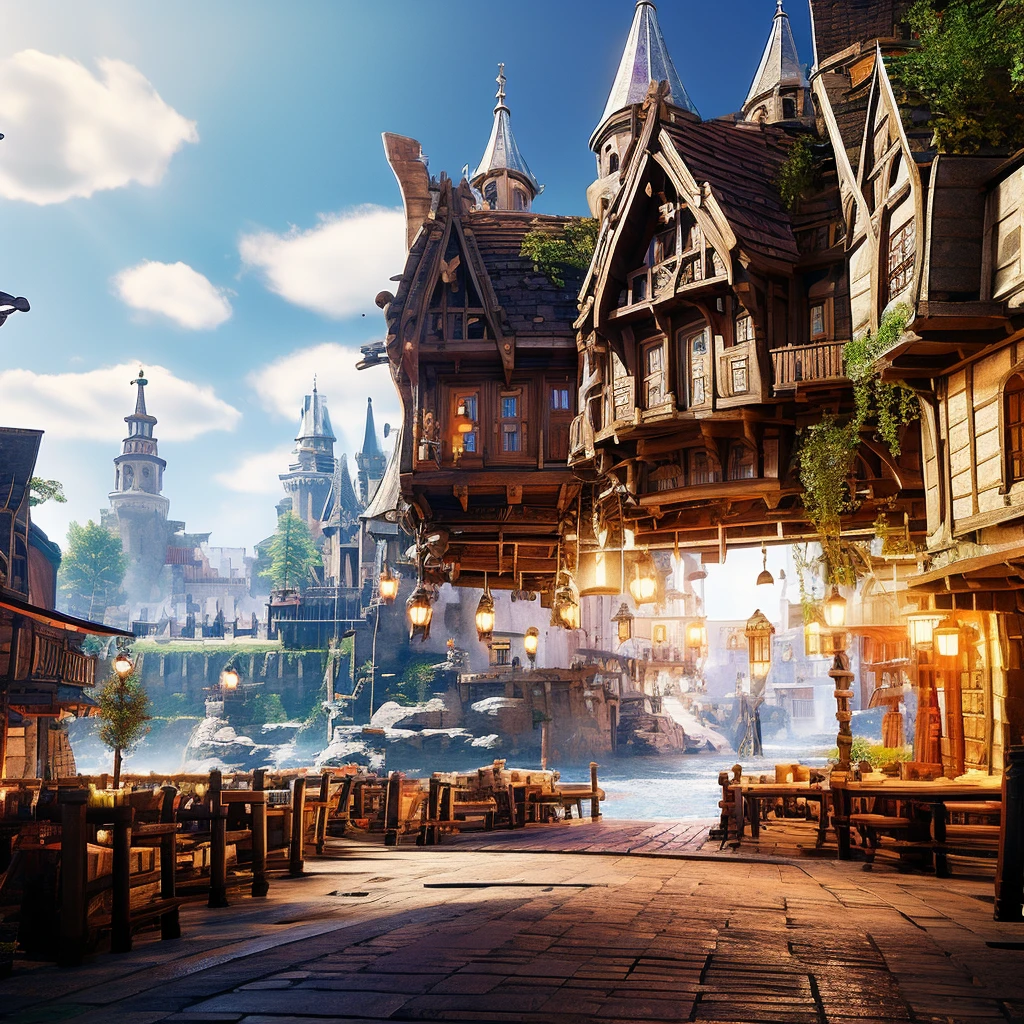 Town、middle ages、RPG、Anime Style、Digital Art、masterpiece
