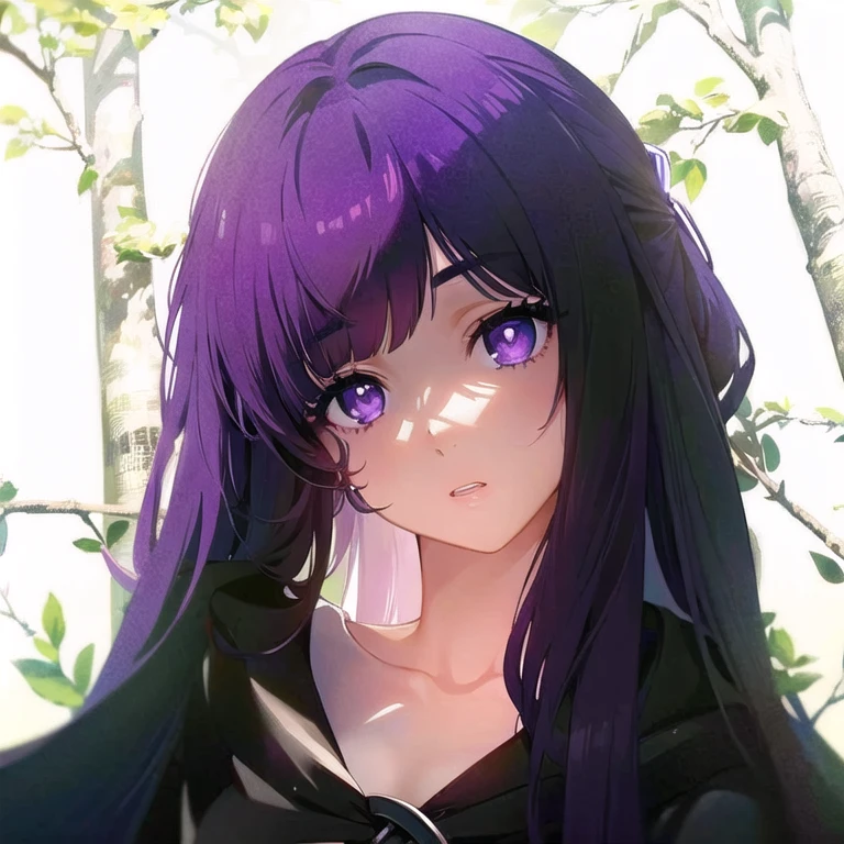 a girl with long purple hair, beautiful detailed eyes, beautiful detailed lips, extremely detailed face and eyes, long eyelashes, white dress, black robe, large breasts, masterpiece, best quality, absurdres, perfect ???????, solo, FernFrieren