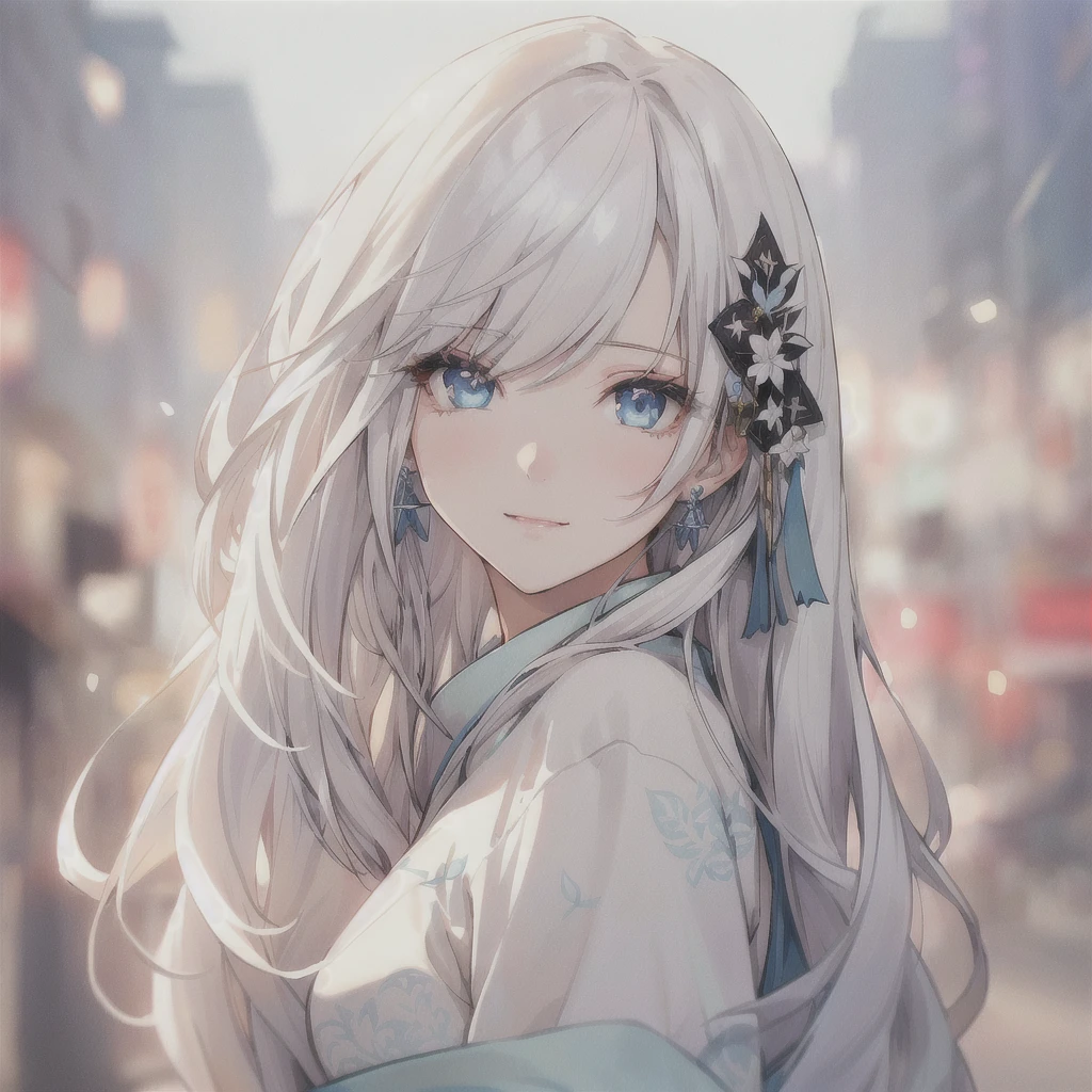 Anime girl with long white hair and blue eyes in the city, White-haired God, Beautiful anime portraits, Detailed portrait of an anime girl, Perfect white hair girl, Beautiful Anime Girls, Beautiful Anime Women, White Hair Girl, Cute Anime Girl Portrait, palace ， Girl in Hanfu, From Girls Frontline, guweiz on pixiv artstation, ”Beautiful Anime Women