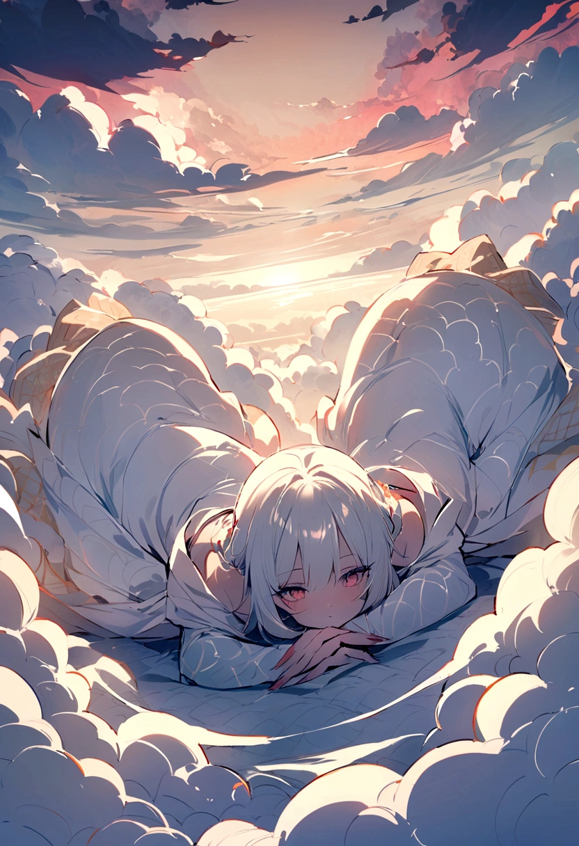 Masterpiece，High quality，most appropriate，Aesthetics and aesthetics，The white tone is outstanding.，straight clouds，Top-down view，There are auspicious cloud patterns in the white clouds.