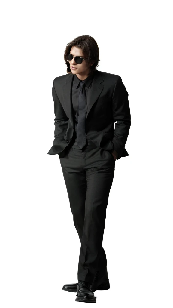 (absurdres, highres, ultra detailed, HDR), Wearing a black suit and sunglasses masterpiece, best quality, solo focus, teen boy , handsome, perfect face