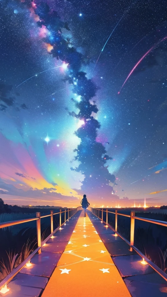 Fantastic starry sky colorful walkway