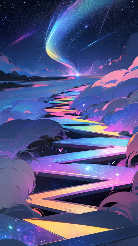 Fantastic starry sky colorful walkway