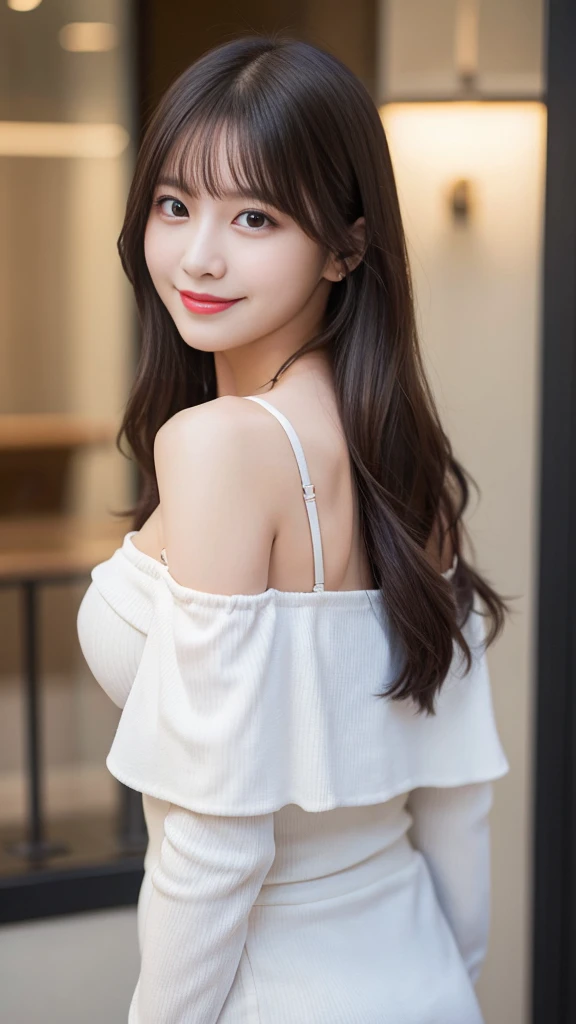 Highest quality, masterpiece, Ultra-high resolution, Realistic, One girl, Off the shoulder, smile,Sexy expression,Big Breasts,
