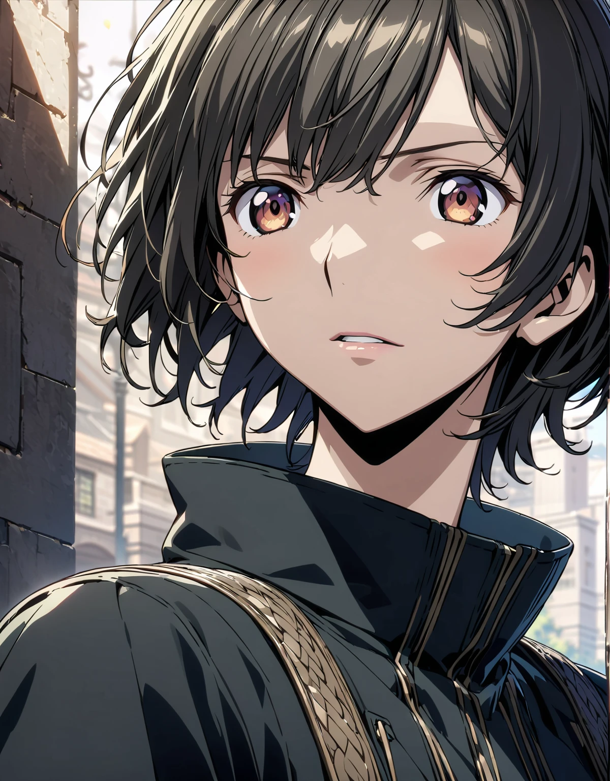 とても繊細でbeautiful,非常にdetailed,CG,Unity,8k wallpaper,wonderful,detailed,masterpiece,The best quality in the best condition,Official Art,非常にdetailed CG 8k Unbelievably ridiculous resolution,Beautiful and exquisite,High resolution,非常にdetailedな目と顔, male,beautiful, One, 1 person, short hair, Black Hair, Brown eyes, Black Shirt, Lightly tanned skin,