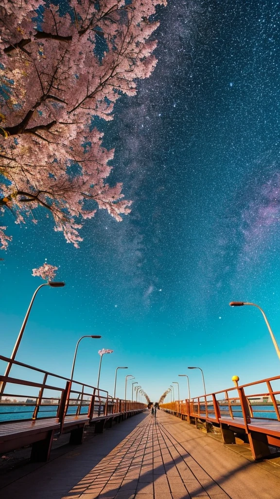 Fantastic starry sky colorful walkway