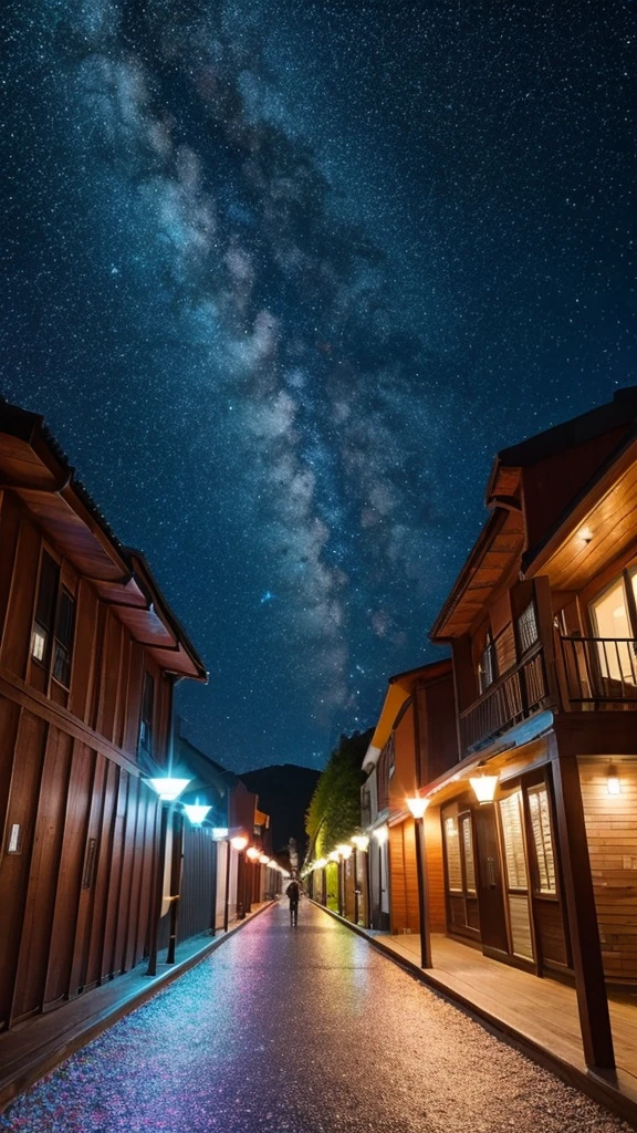 Fantastic starry sky colorful walkway