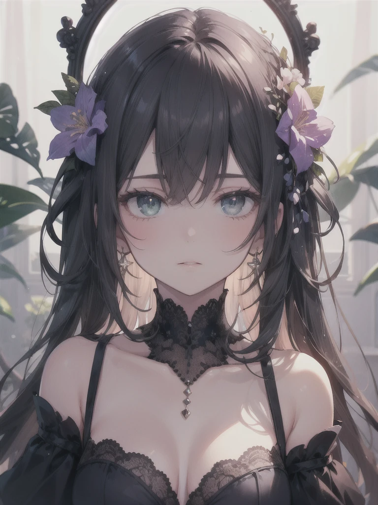masterpiece, highest quality, female figure, blue green central heterochromia eyes, long brown hair, white nightgown, cute, (dynamic lighting:1.2), cinematic lighting, delicate features, fine eyes, sharp pupils, realistic student, Depth of bounds written, Bokeh, sharp focus, (very detailed, bloom, shine:1.4), gloomy, very skinny, prominent collarbones