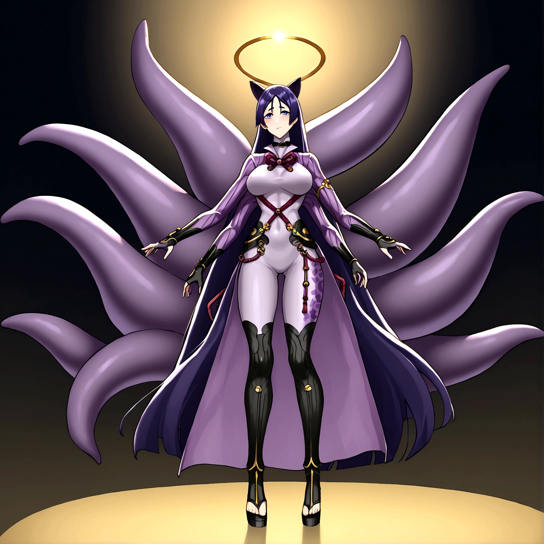 Raikou, ninomae full outfit, catsuit, ninomae halo, ninomae tentacles, 4 arms, full body.