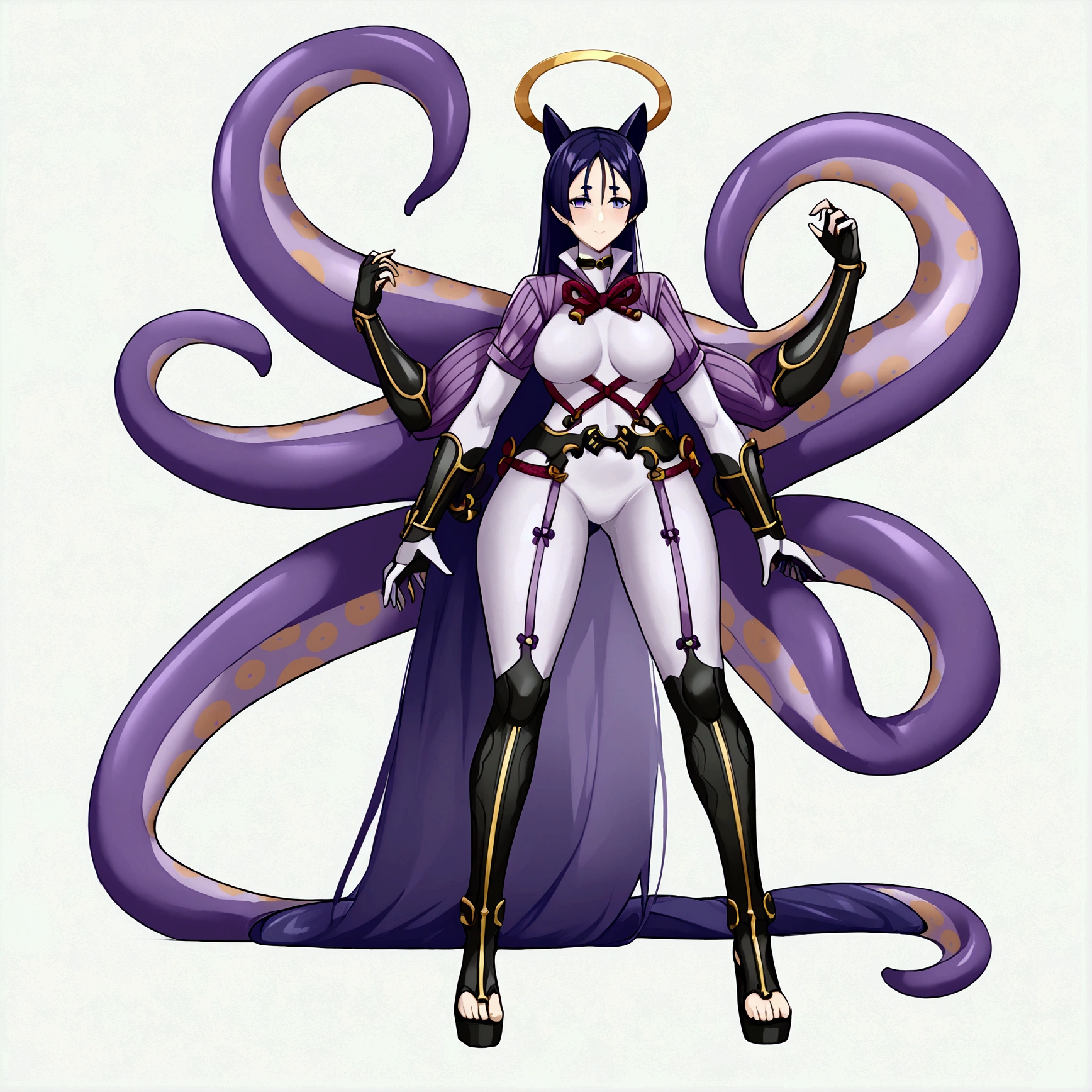 Raikou, ninomae full outfit, catsuit, ninomae halo, ninomae tentacles, 4 arms, full body.