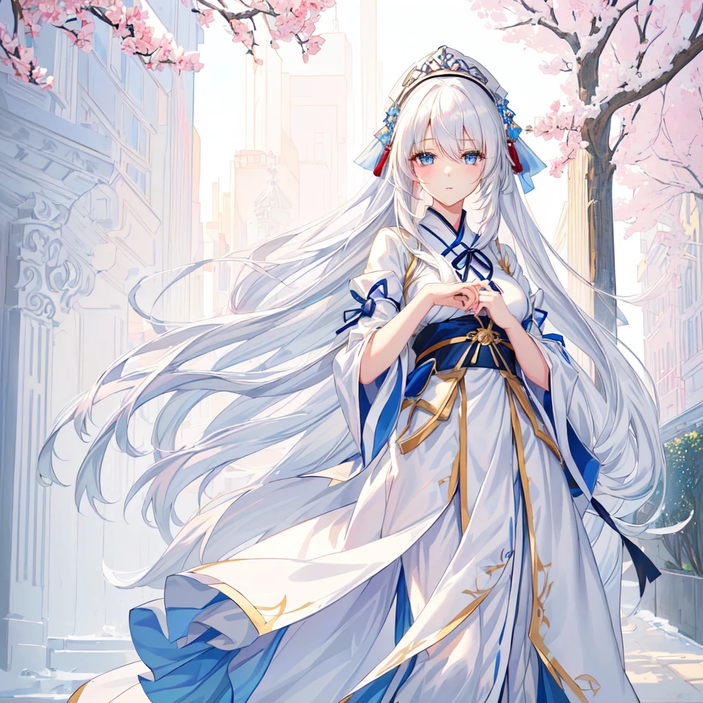 Anime girl with long white hair and blue eyes in the city, White-haired God, Beautiful anime portraits, Detailed portrait of an anime girl, Perfect white hair girl, Beautiful Anime Girls, Beautiful Anime Women, White Hair Girl, Cute Anime Girl Portrait, palace , Girl in Hanfu, From Girls Frontline, guweiz on pixiv artstation, ”Beautiful Anime Women