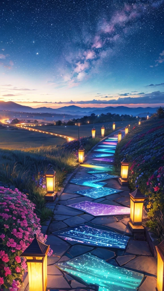 Fantastic starry sky colorful walkway