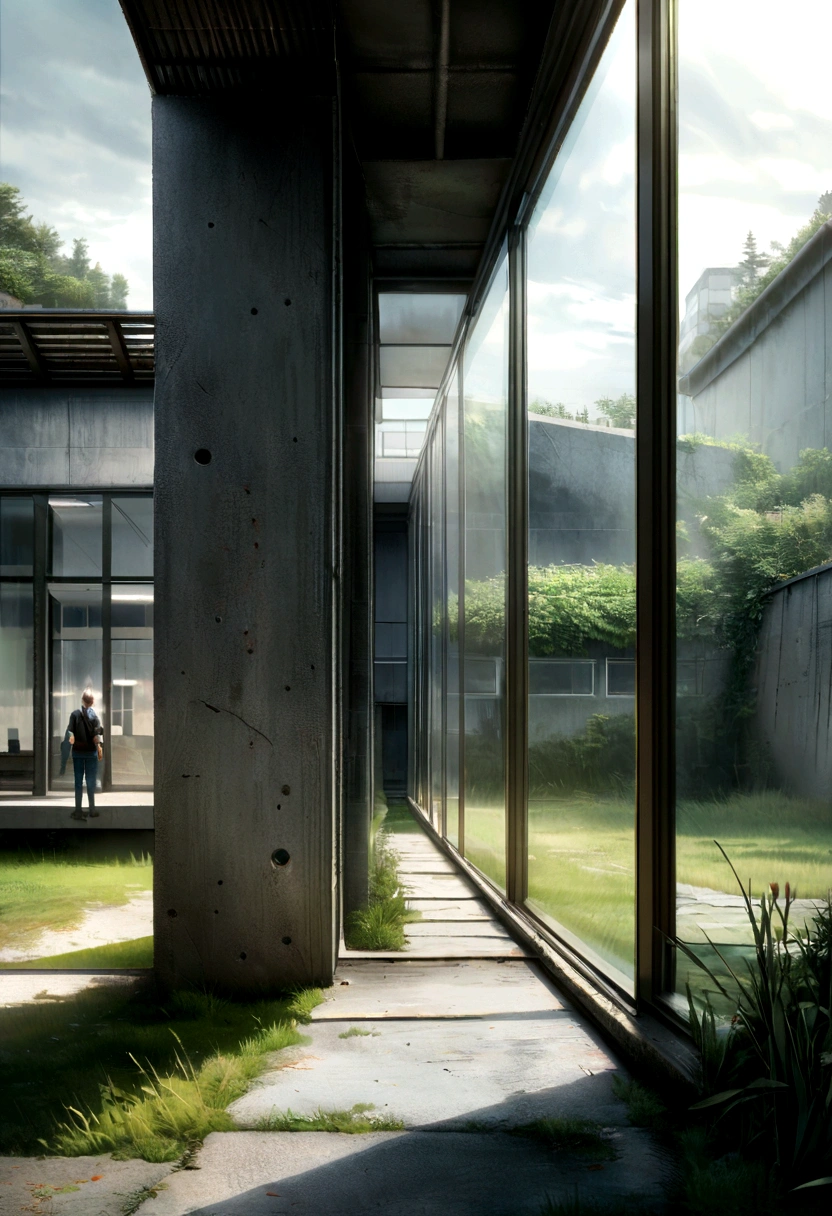 Housing, There are lots of glass and concrete walls, grass, 8K, Ultra-realistic, Prime Time