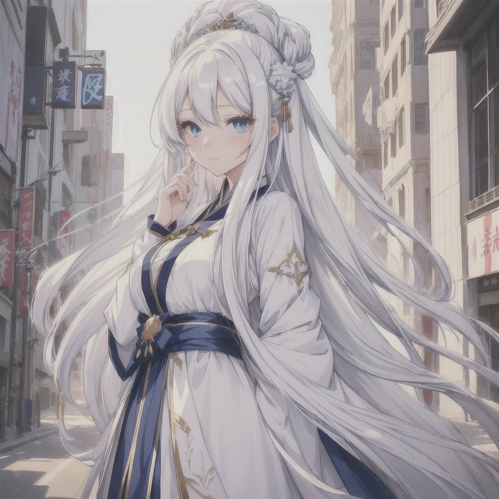 Anime girl with long white hair and blue eyes in the city, White-haired God, Beautiful anime portraits, Detailed portrait of an anime girl, Perfect white hair girl, Beautiful Anime Girls, Beautiful Anime Women, White Hair Girl, Cute Anime Girl Portrait, palace ， Girl in Hanfu, From Girls Frontline, guweiz on pixiv artstation, ”Beautiful Anime Women