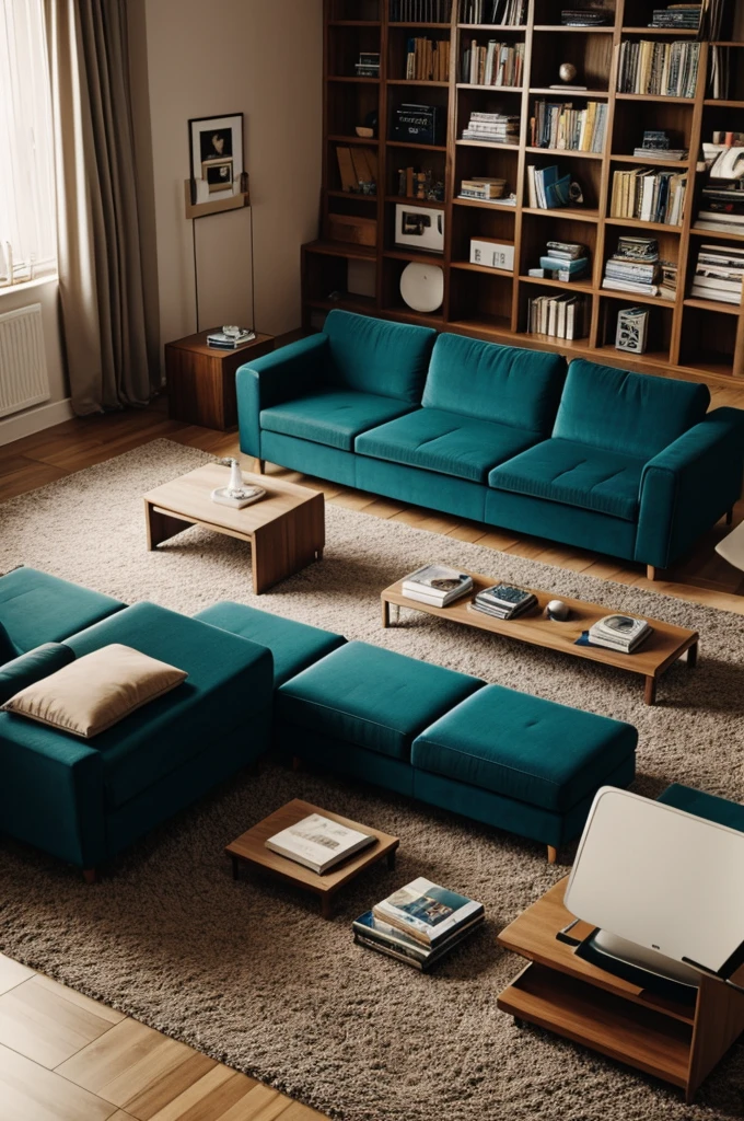On a sofa you can see an acoustic guitar, some clothes, books and magazines were scattered under the sofa