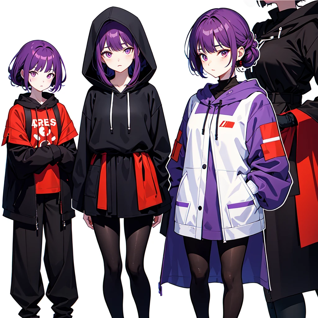 Mature face,tall, Wearing black tights, Updo, Wearing a hoodie, He wore black trousers, whole body黒の服, The skin is hidden　and (Ink blotches:1.1), (pale:1.2),(purple:1.2),(Red/Black:1.2), I was wearing long pants,cool,Dressed in a black robe, Toned body, Wine red hair, one big woman, Nervous,Cowboy Shot, sketch (Character design sheet, same characters, whole body, Three-View, front, ~ ~ ~ side, return),(Very bright:1.1), White Background, [1 Girl:7], (Tilt your head:1.2), ([sketch|watercolor \(Moderate\)]:1.15),Chaotic Abstract Background, Vector Trace, Gradient Blending, Bright colors, that&#39;wonderful, Very detailed, Complex, (Very low contrast:1.4)