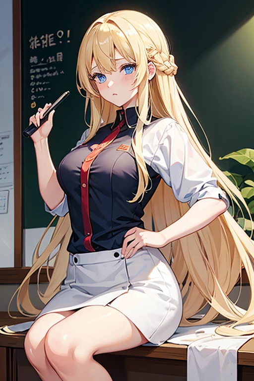 masterpiece, Highest quality, High resolution，Anime Style、blonde、Long Hair、blue eyes、The words &quot;Thank you for 300 likes&quot; written on a whiteboard