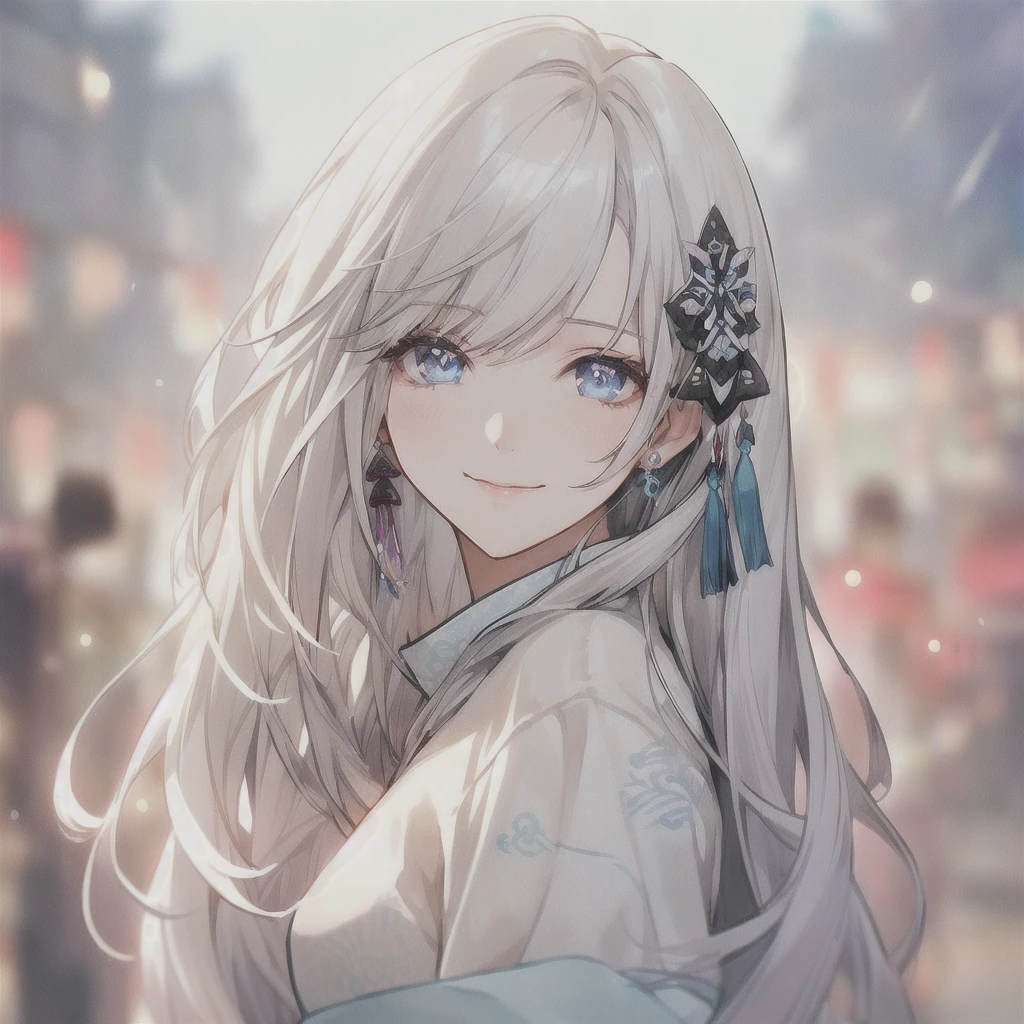 Anime girl with long white hair and blue eyes in the city, White-haired God, Beautiful anime portraits, Detailed portrait of an anime girl, Perfect white hair girl, Beautiful Anime Girls, Beautiful Anime Women, White Hair Girl, Cute Anime Girl Portrait, palace ， Girl in Hanfu, From Girls Frontline, guweiz on pixiv artstation, ”Beautiful Anime Women