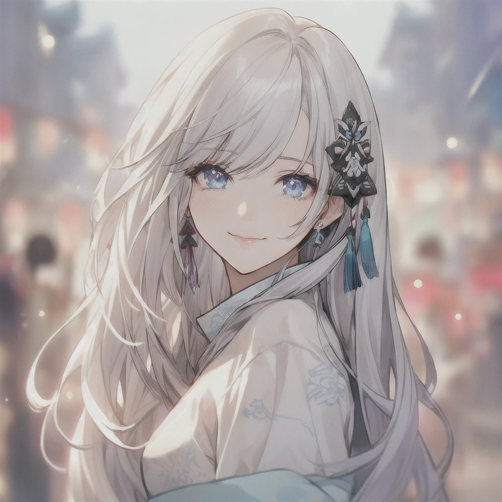 Anime girl with long white hair and blue eyes in the city, White-haired God, Beautiful anime portraits, Detailed portrait of an anime girl, Perfect white hair girl, Beautiful Anime Girls, Beautiful Anime Women, White Hair Girl, Cute Anime Girl Portrait, palace ， Girl in Hanfu, From Girls Frontline, guweiz on pixiv artstation, ”Beautiful Anime Women