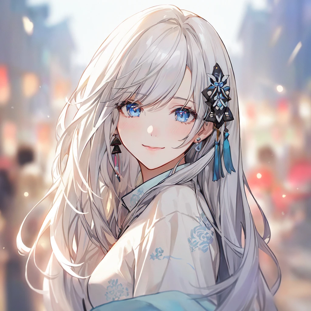 Anime girl with long white hair and blue eyes in the city, White-haired God, Beautiful anime portraits, Detailed portrait of an anime girl, Perfect white hair girl, Beautiful Anime Girls, Beautiful Anime Women, White Hair Girl, Cute Anime Girl Portrait, palace , Girl in Hanfu, From Girls Frontline, guweiz on pixiv artstation, ”Beautiful Anime Women