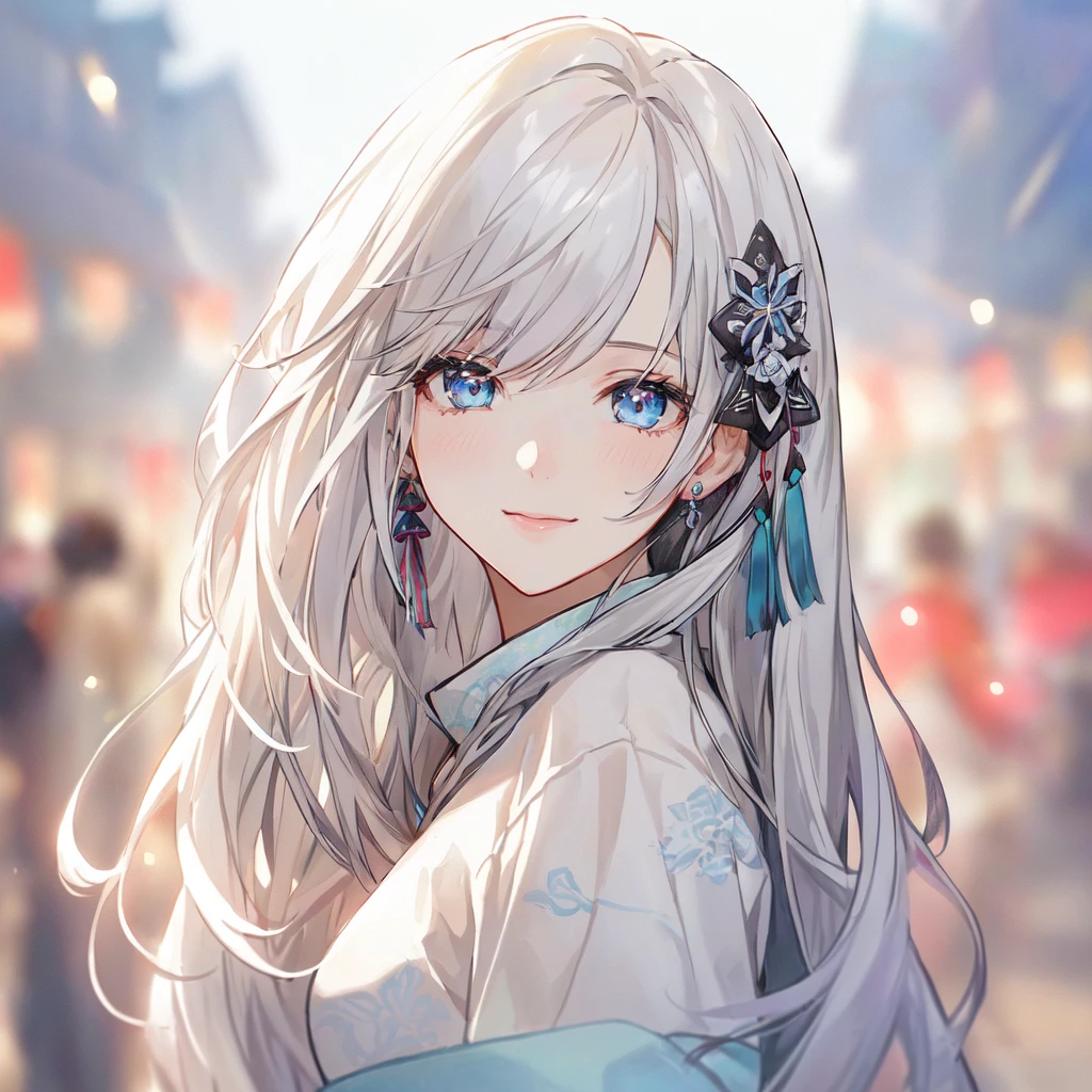 Anime girl with long white hair and blue eyes in the city, White-haired God, Beautiful anime portraits, Detailed portrait of an anime girl, Perfect white hair girl, Beautiful Anime Girls, Beautiful Anime Women, White Hair Girl, Cute Anime Girl Portrait, palace , Girl in Hanfu, From Girls Frontline, guweiz on pixiv artstation, ”Beautiful Anime Women