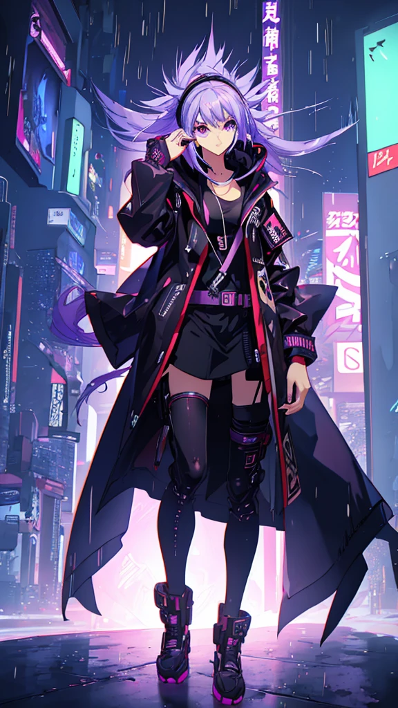 ((Highest quality)), (masterpiece)), (detailed: 1.4), 3d,in the rain、Anime girl with purple hair and black jacket, Cyberpunk Anime Girl in hoodie, digital Cyberpunk anime art, Digital Cyberpunk - Anime Art, Cyberpunk Anime Girl, anime cyberpunk art, Cyberpunk art style, Cyberpunk atmosphere, Cyberpunk anime art, female Cyberpunk Anime Girl, Dreamy Cyberpunk Girl, Cyberpunk atmospheres, Bright Cyberpunk Glow, Cyberpunk Style, Cyberpunk themed art