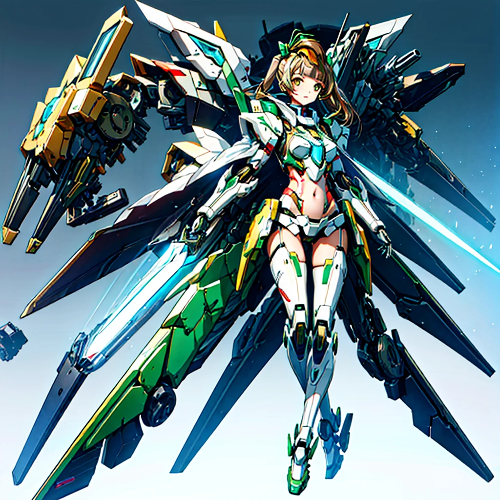 masterpiece, high quality, Cyborgization、Destroyed gynoid cyborg body、The face is of Minami Kotori.、mechanical parts、Girl-type mechanical body、solo focus、Single image、from front, full body、Mechabare、The body is destroyed, exposing the precision machinery、Barcode on thigh、Inside the Institute、The repair being carried out