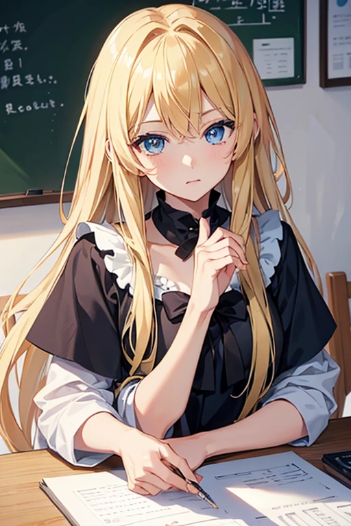 masterpiece, Highest quality, High resolution，Anime Style、blonde、Long Hair、blue eyes、Write &quot;Thank you for 300 likes&quot; on the whiteboard
