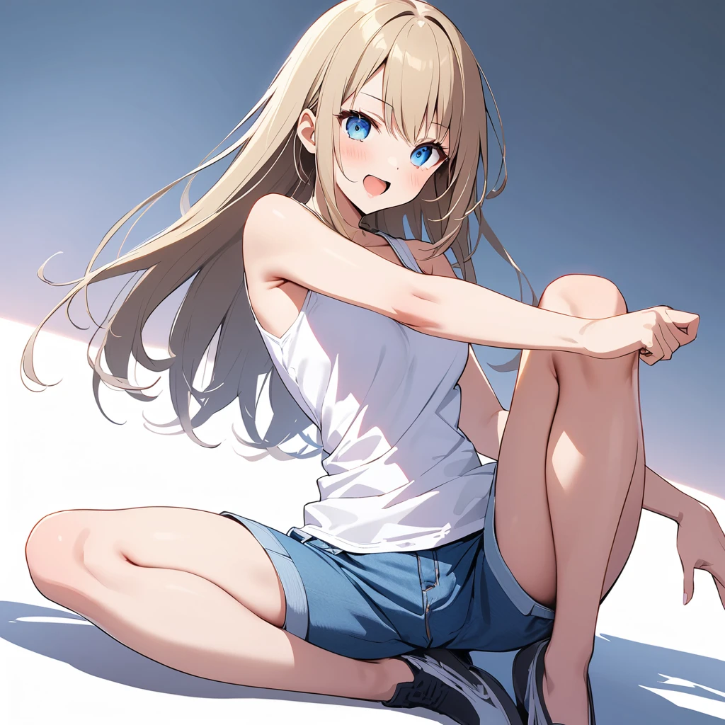 (masterpiece),(Highest quality),High resolution,(Very detailed),(Best illustrations),(Best Shadow),(Absurd),(so beautiful),(White background),(White Room),Perfect limbs,Thin legs,(Kirino Takasaka),kirino kousaka,My Little Sister Can't Be This Cute,Blonde,Long Hair,Hair Clip,Green Eyes,bangs,Embarrassed,smile,A slight blush,Front shot,Side shot,From the center,alone,Beautiful girl,Big eyes,Tight waist,Five perfect fingers,Beautiful Skin,sweating,Wet,Spread your legs,Showing off,White panties,Detailed panties,White bra, Details Bra,tits,Butt,high school girl,Sailor suit,Short skirt,Panty shot,slightly open legs,