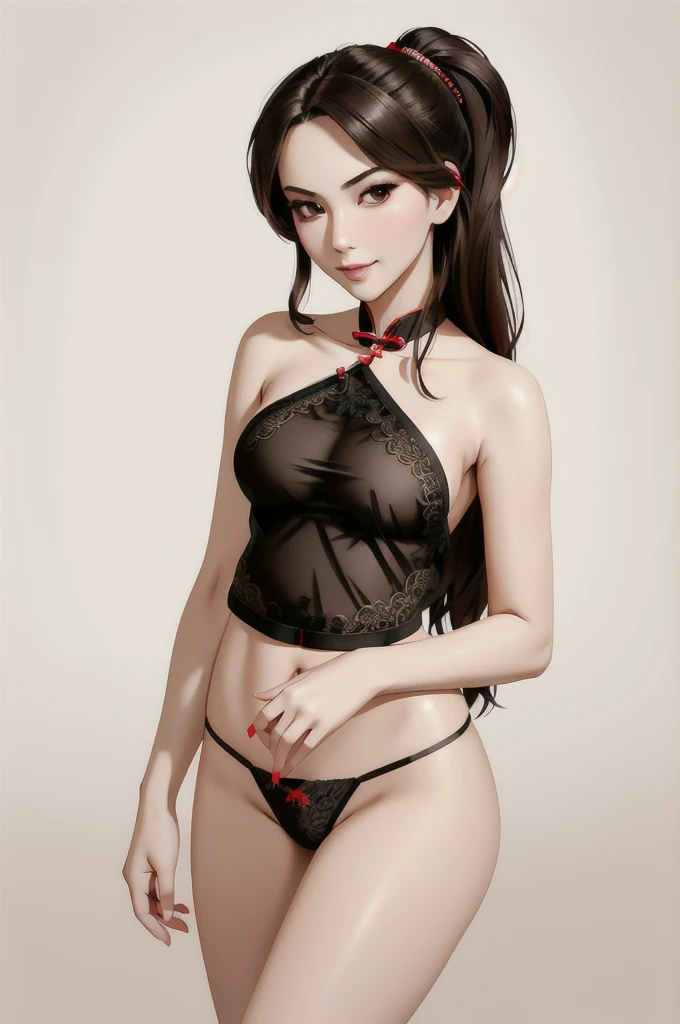 ((Masterpiece, best quality,edgQuality)),smug,smirk,bimbo,glossy,
edgDudou, 1girl, solo, long hair, looking at viewer, simple background, brown hair, white background, brown eyes, underwear, panties, black panties, lingerie, realistic ,wearing edgDudou chinese lingerie