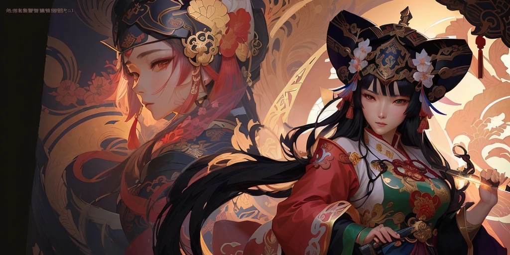 There is an ornament in the dark，There is a red flower on it, Onmyoji detailed art, onmyoji, Guviz-style artwork, Artistic cover, Guviz, by Yang J, artwork in the style of z.Show on the. gu, stunning digital illustration, 中 国 鬼 节, guweiz masterpiece