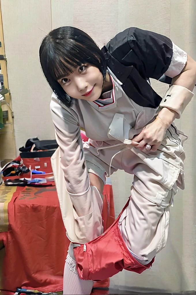 nsfw,nude,Open Chest,1 Female, nurse, nurse Cap, Whiteware, ((White legwear, zettai ryouiki)), White gloves, Pink lipstick, smile, Are standing, Sharp contours, Short sleeve, Highest quality, Tabletop, clinic、Browsing Caution,Focus on the thighs,Upturned nipples、Spread your legs wide、Angle from below、Crouching、hands on thighs