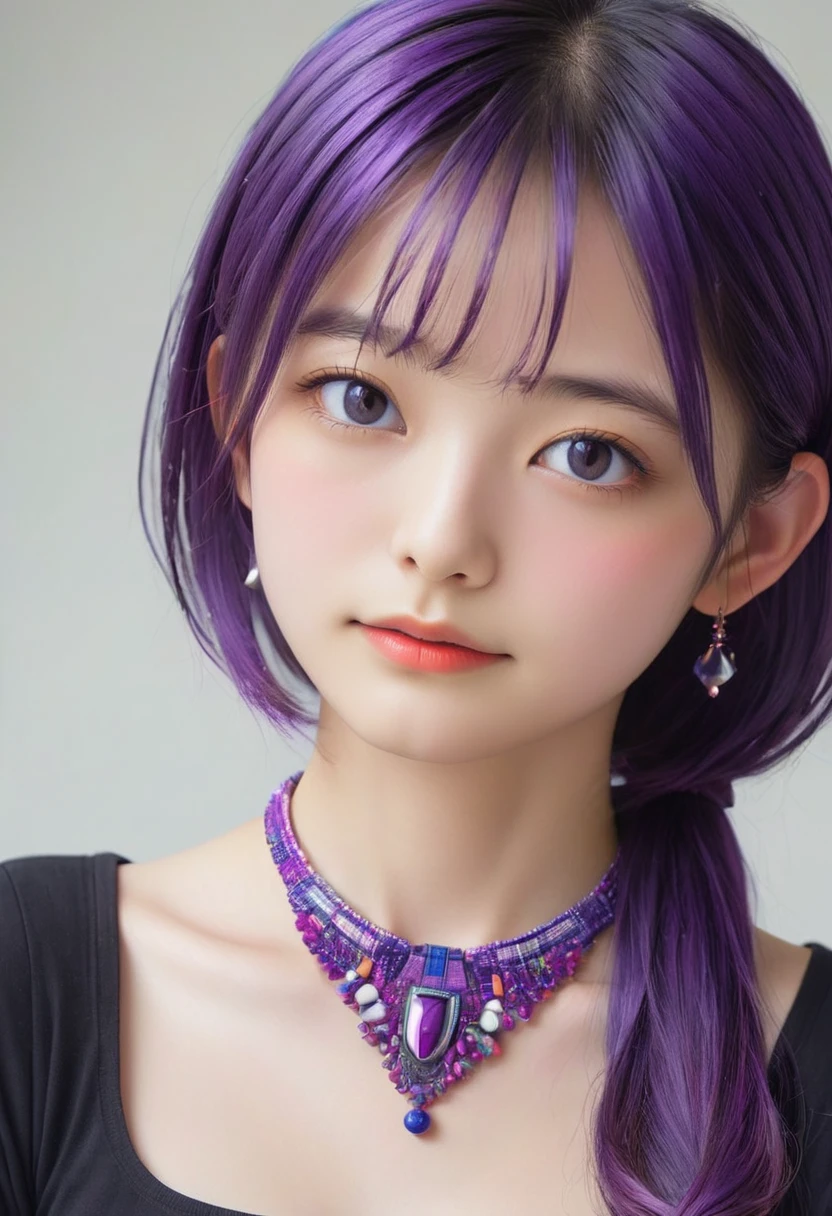 (Absurd, High resolution, Super detailed), (One girl:1.3), Twin tails, Purple Hair, break , Glitch Art, Digital Distortion, Pixelated Fragments, Data Corruption, Colorful Noise, Visual clutter, contemporary aesthetics break , Enamel Art, Glass-like surface, Vibrant colors, Glossy finish, Reflective Texture, Richly pigmented, fluid forms break , Ethnic Style, Traditional attire, Vivid patterns, Handmade textiles, Cultural Motifs, Beaded Jewelry, Artisan handmade accessories