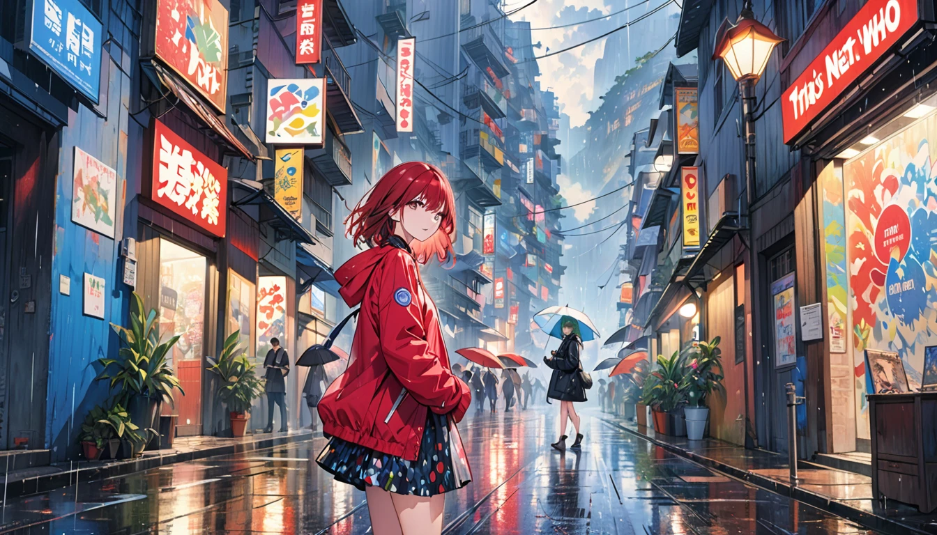 cover of The Who's Who's Next album; (masterpiece, top quality, best quality, official art, beautiful and aesthetic:1.2), girl, alone in the rain with a jacket in a dark Rio de Janeiro city, extreme detailed,highest detailed, optical mixing, playful patterns, lively texture, unique visual effect