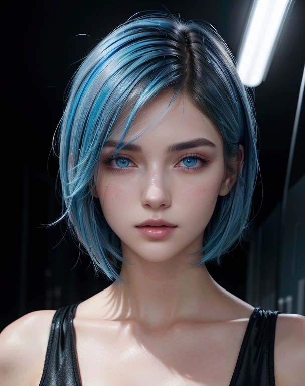 1 girl, short hair with blue highlights, gazing at viewer, blush, blue colored eyes, perfectbody, a close up of a woman in a black and purple outfit, artegerm extremamente detalhado, artegerm style, black hair wizard, how to artegerme, artegerm style, artegerm trend, artegerm. high détail, detailed artegerm, artegerm style, Ilya Kuvshinov e Artegerm, short hair, streaked hair, blue hair, hair behind ear, hair over one eye, Hyperrealism, cinematic lighting, panorama, wide shot
