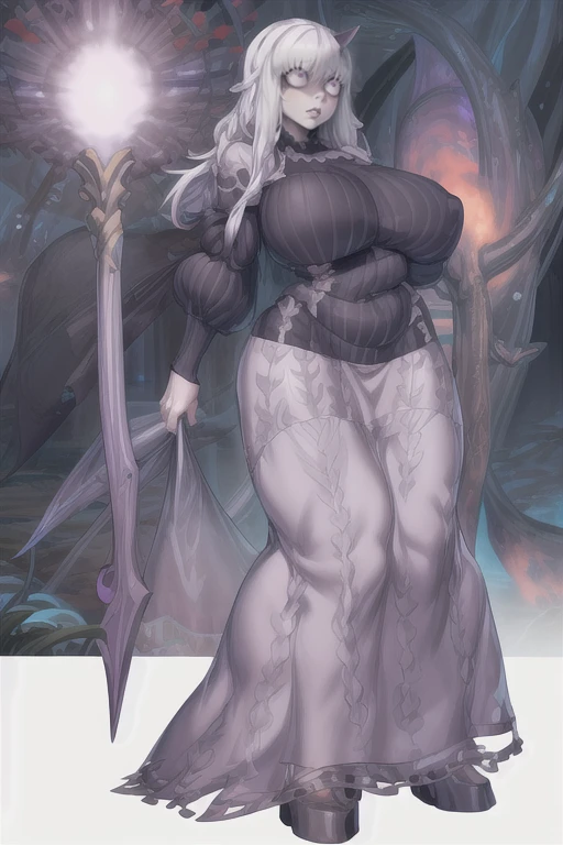 lavinia whateley \(fate\) , huge breast, curvy curvaceaus tall, full body, masdter piece ultra-detail best quality, tall, curvy, voluptuous woman with huge breasts, beautiful detailed eyes, beautiful detailed lips, extremely detailed face, long eyelashes, elegant dress, standing in a mystical, fantasy landscape, cinematic lighting, dramatic color palette, digital art, concept art,, 8k, highres, best quality, masterpiece, full body