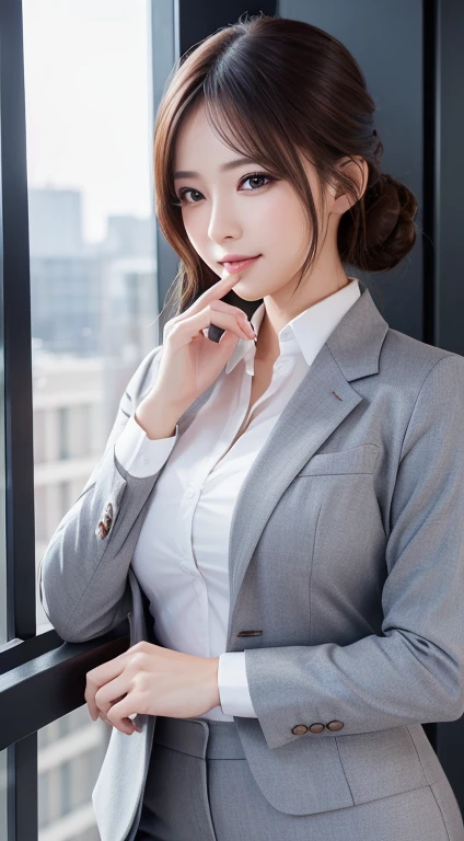 masutepiece, Best Quality, Ultra-detailed, finely detail, hight resolution, in 8K, Perfect dynamic composition, Beautiful detailed eyes, Natural Lip, (Business suits , s Office)、full body Esbian 、Plump